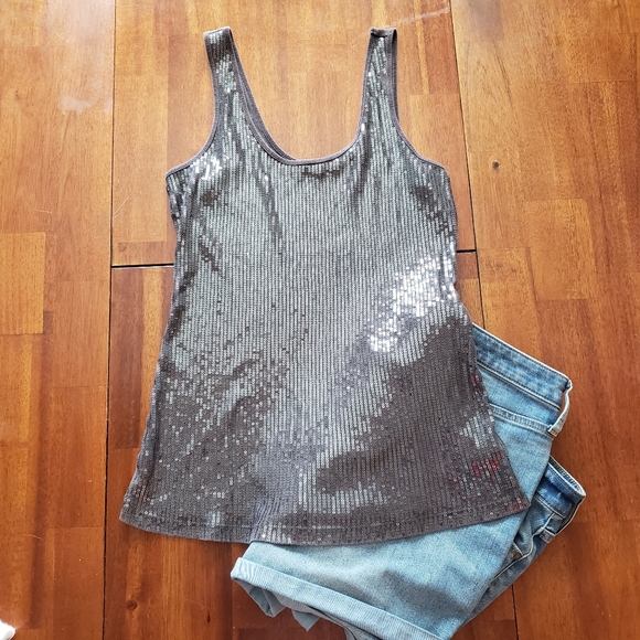 Express Tops - Express Grey Sequin Tank Top